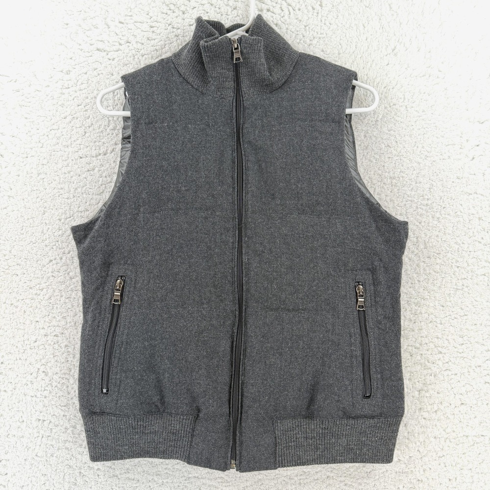Banana Republic Vest Mens Medium Gray Quilted Wool Down Puffer Full Zip 788929